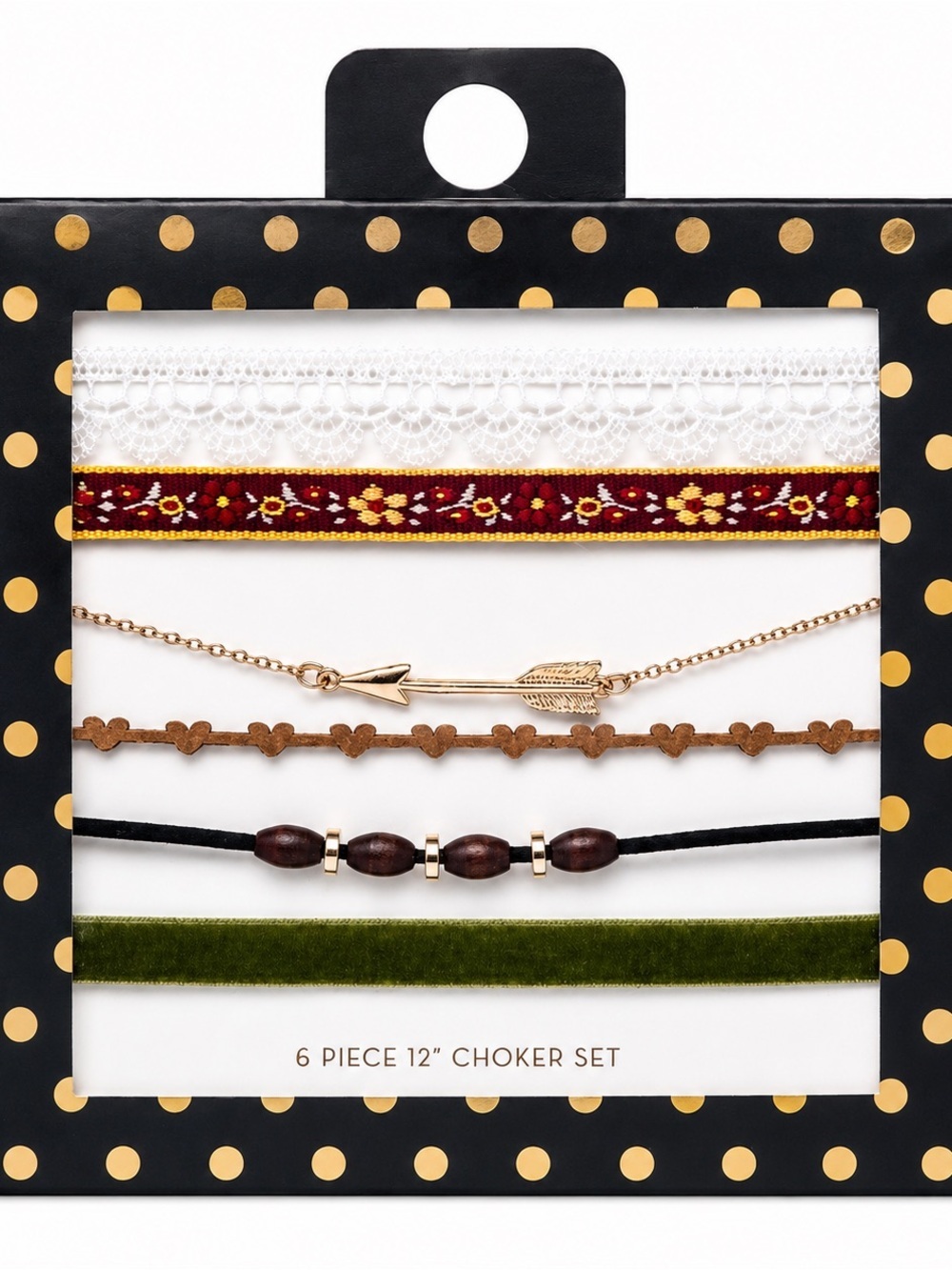 Choker Set 6-Piece Mixed in White, Red, Gold, Brown & Green